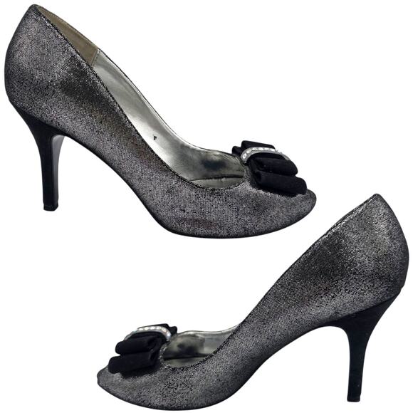 Nina New York Frosti Black Silver Bow Rhinestone Peep Toe Heels Size 9 Pumps main image 7